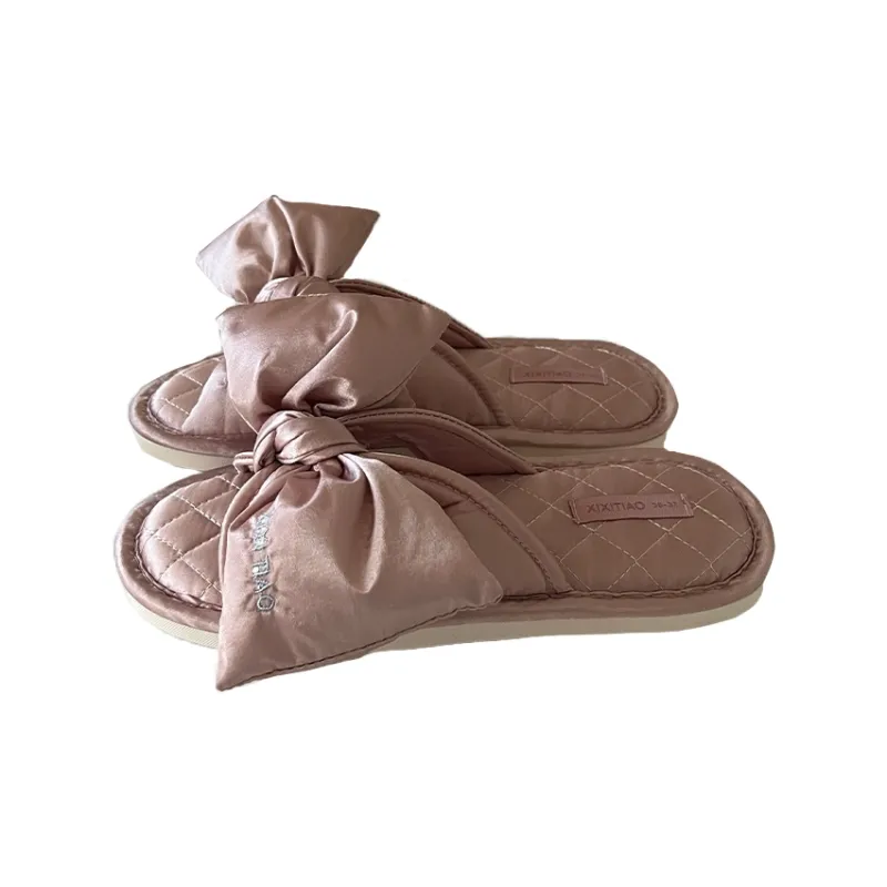 Thin Strips Cotton Linen Blend Slippers Unisex, Champagne-5