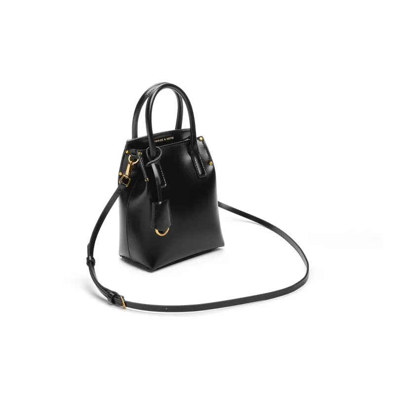 CHARLES&KEITH PU Shoulder Bag Trumpets Women's Black/Toffee Medium Umber/Pewter Tin Gray-2