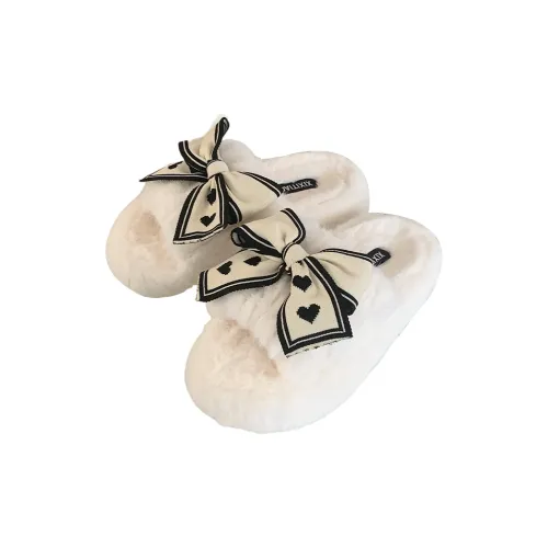 Thin Strips Cotton Slippers Women's, White