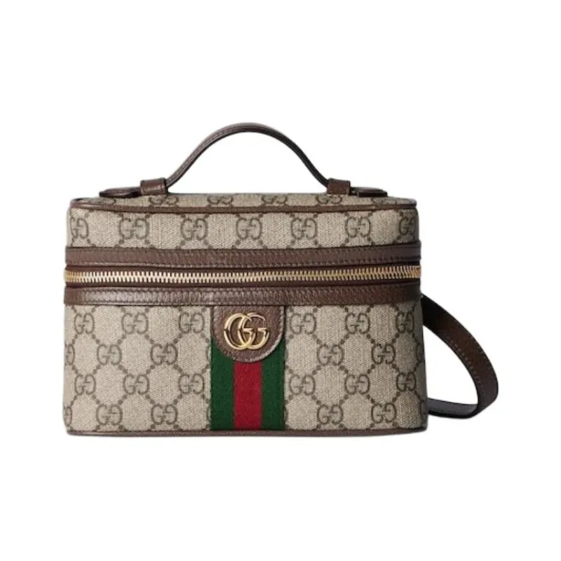 GUCCI Ophidia Canvas With Leather Shoulder Bag Crossbody Bag Handbag Extra Mini Women's Beige & Dark Brown-0