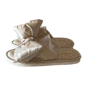 Thin Strips Cotton Linen Blend Slippers Unisex, Champagne