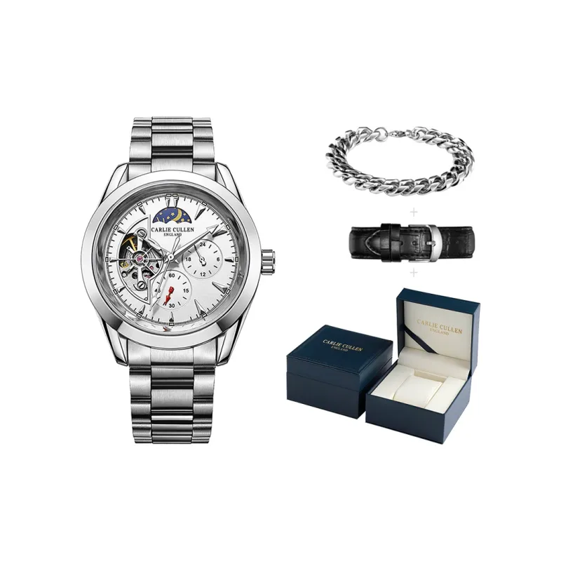 CARLIECULLEN Automatic Mechanical Movement Steel Strap Watch Men's Watches White Dial-19