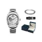 Silver Case White Dial Steel Band[High-End Blue Leather Box+Genuine Leather Strap+Cuban Bracelet]