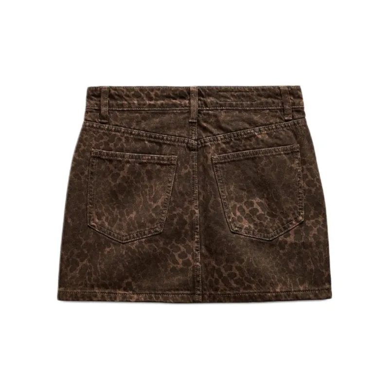 ZARA Denim Short Skirts Women's Leopard Print-1