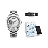 Silver Case White Dial Steel Band[Trendy Box+Genuine Leather Strap]