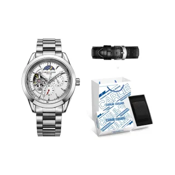 CARLIECULLEN Automatic Mechanical Movement Steel Strap Watch Men's Watches White Dial
