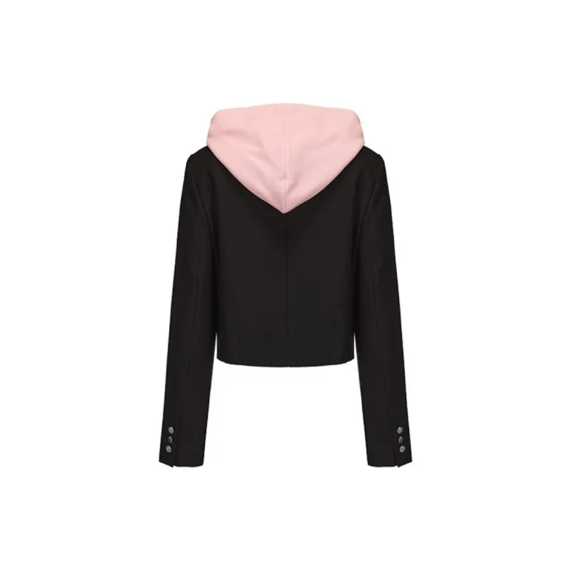 GIMING Cropped Coat Women's Black+Pink-1