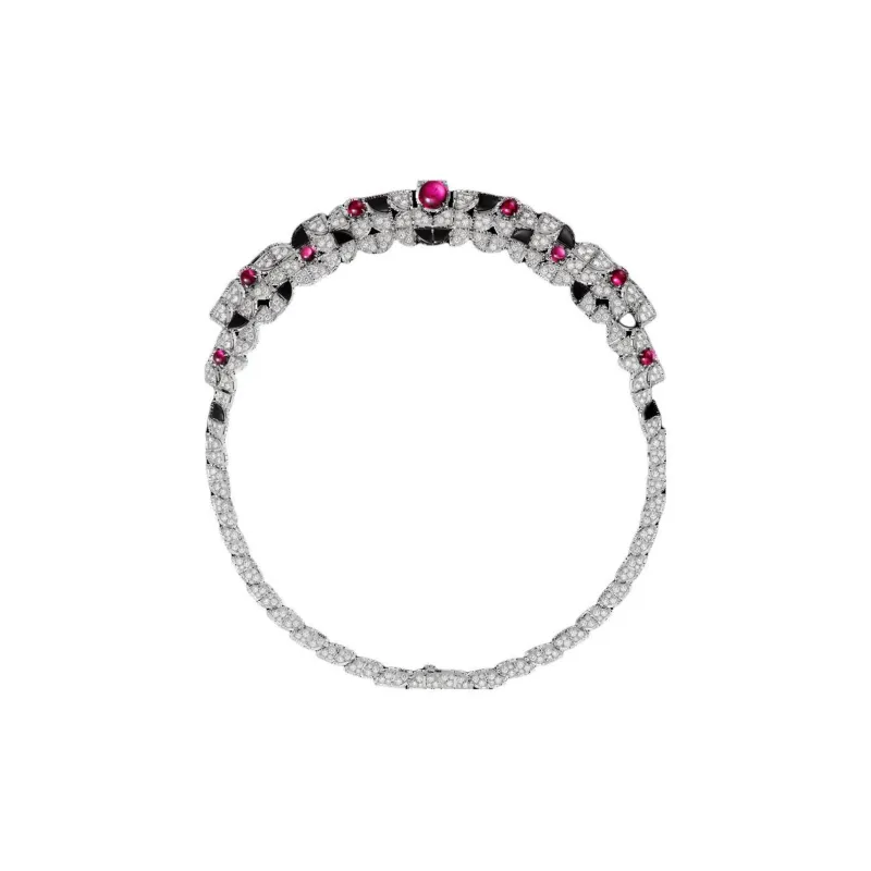 CARTIER White Gold Red Beryl Onyx Diamond Necklaces Women's Silver-2