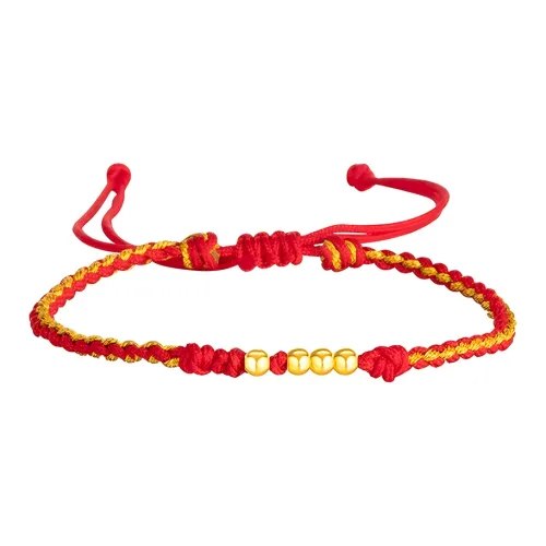 Pinji Fortune Bead Woven Bracelet, Good Luck Small Gold Bead Solid Gold 999 Fixed Price Gold Bracelet Women's