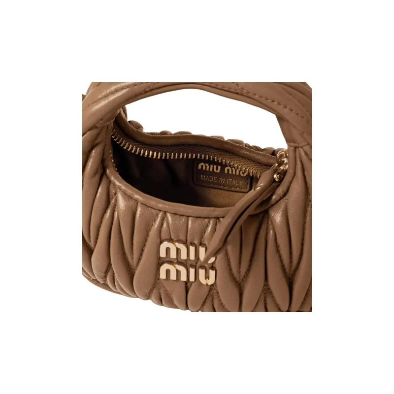 MIU MIU Wander Matelasse Nappa Leather Micro Hobo Bag Caramel-4