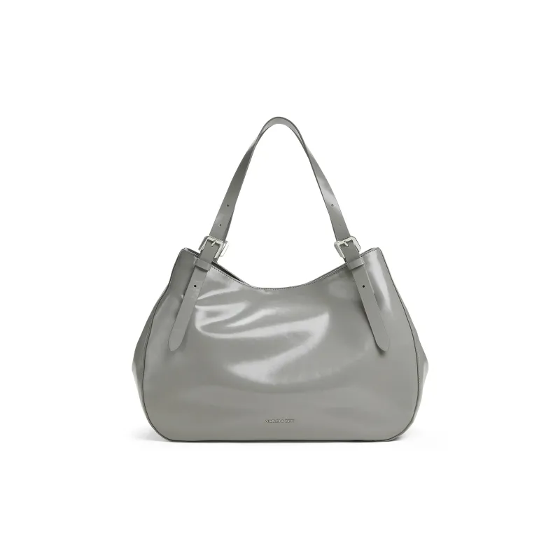 CHARLES&KEITH PU Shoulder Bag Regular Large Size Women's Noir Black/Grey Gray-5