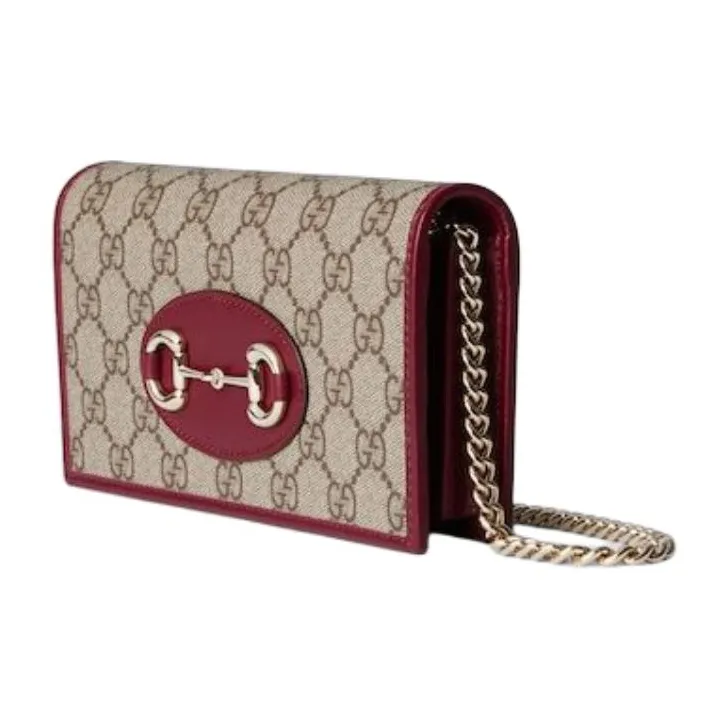 GUCCI Horsebit 1955 Coated Canvas Wallet Women's Beige & Dark Brown-1