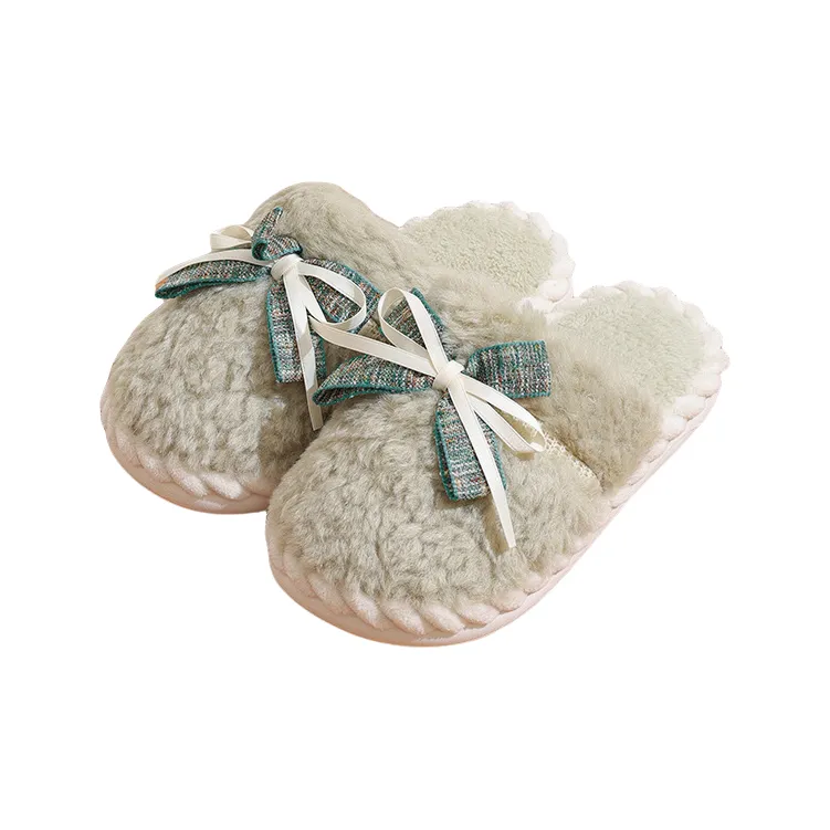 Yalu Home Bowknot Fuzzy Slippers Thickened Plush Slip Resistant Cotton Slipper For Indoor Bedroom Winter Warmth Women's-5