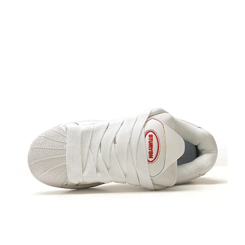 STUR YSN Wear resistant And Lightweight Low Top Skateboard Shoes Unisex White Rainbow-5