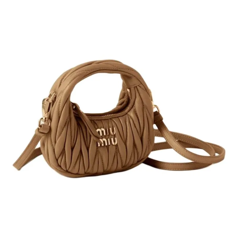 MIU MIU Wander Matelasse Nappa Leather Micro Hobo Bag Caramel-1