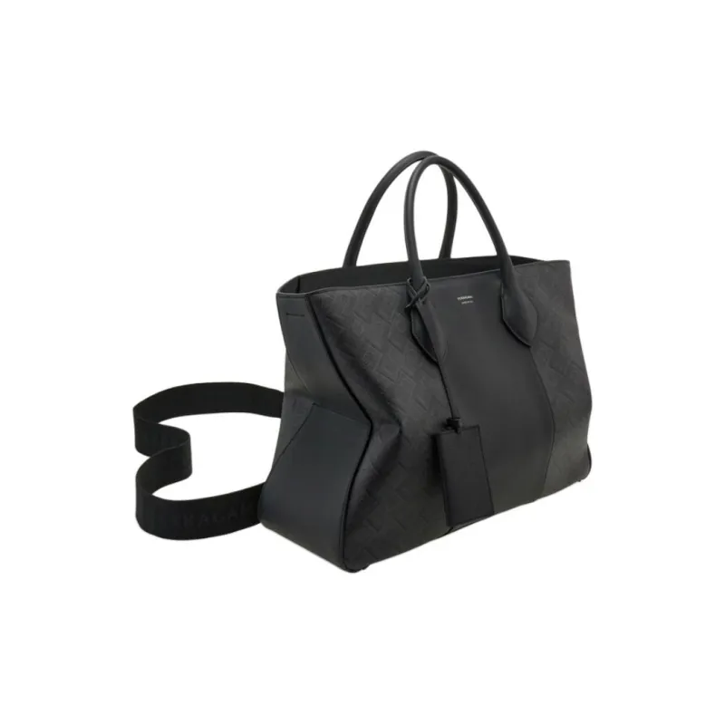 FERRAGAMO Synthetic Leather Tote Bag, Shopping Bag, Shoulder Bag, Handbag Large Size Men's Black & Gray-1