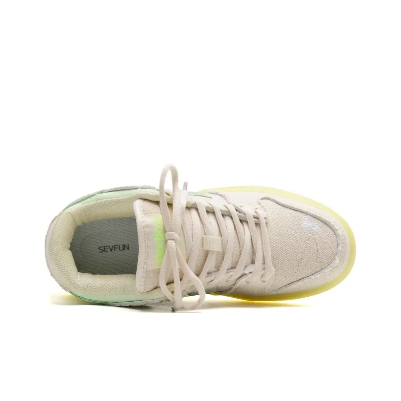 7 SEVFUN Wear resistant And Lightweight Low Top Skateboard Shoes Unisex White Green-5