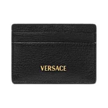VERSACE Cow Leather Card Holder Men's Black & Gold
