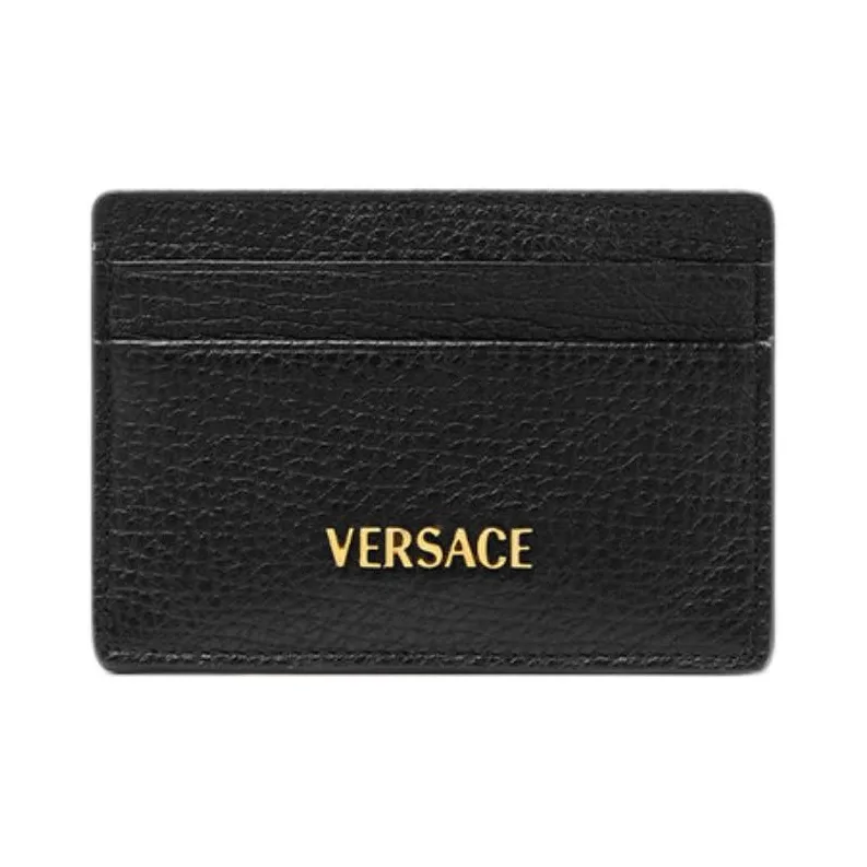 VERSACE Cow Leather Card Holder Men's Black & Gold-0