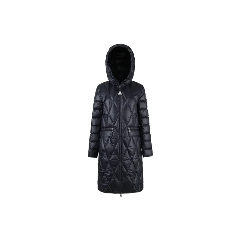 Moncler Hooded Down Jacket Mid-Length Thin Women's Dark Blue-1
