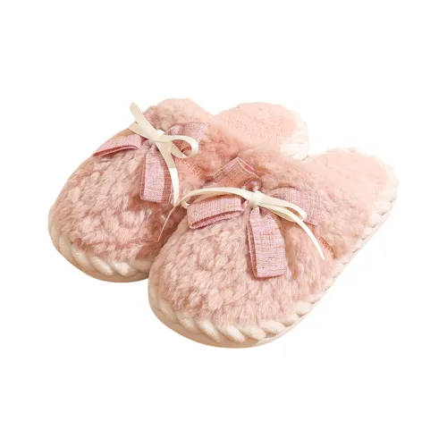 Yalu Home Bowknot Fuzzy Slippers-Thickened Plush Slip-Resistant Cotton Slipper For Indoor Bedroom Winter Warmth-Women's