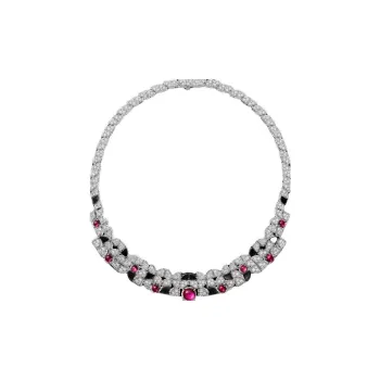 CARTIER White Gold Red Beryl Onyx Diamond Necklaces Women's Silver