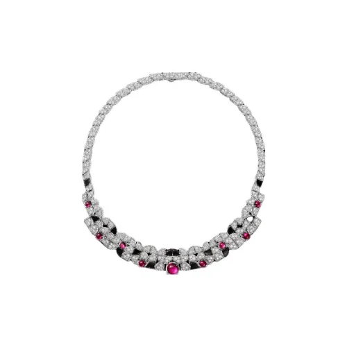CARTIER White Gold Red Beryl Onyx Diamond Necklaces Women's Silver