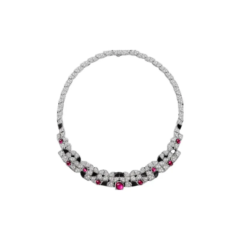 CARTIER White Gold Red Beryl Onyx Diamond Necklaces Women's Silver-0