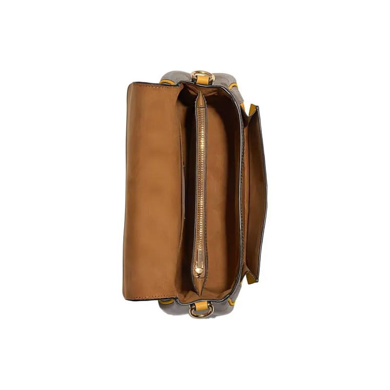 COACH Lucy Canvas With Pebbled Leather Accents Shoulder Bag Crossbody Bag Medium Size Women's Brown And Yellow-2