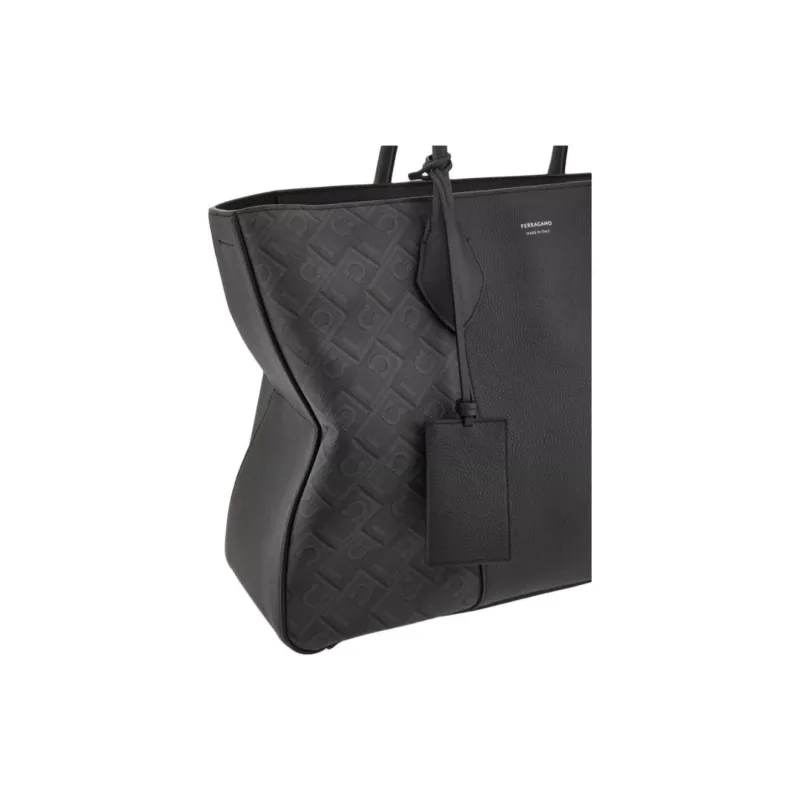 FERRAGAMO Synthetic Leather Tote Bag, Shopping Bag, Shoulder Bag, Handbag Large Size Men's Black & Gray-4