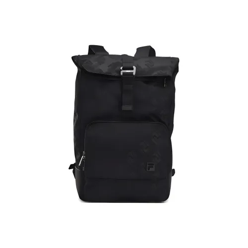 FILA Athletics PU Laminated Textile Laptop Backpack Large Size Unisex Pitch Black