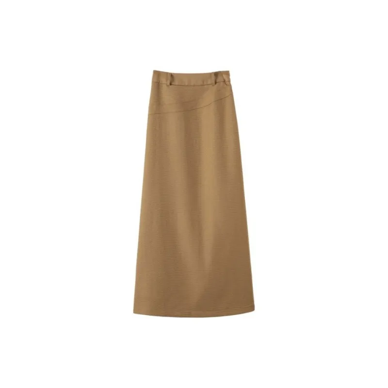 Late White Casual Long Skirts Women's Camel-2