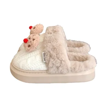 Thin Strips Cotton Slippers Women's, White