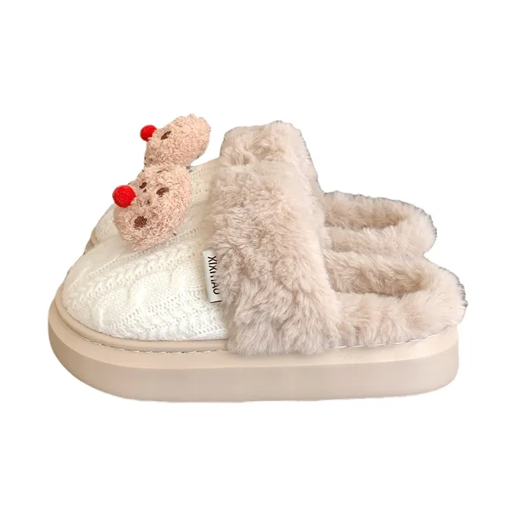 Thin Strips Cotton Slippers Women's, White-0