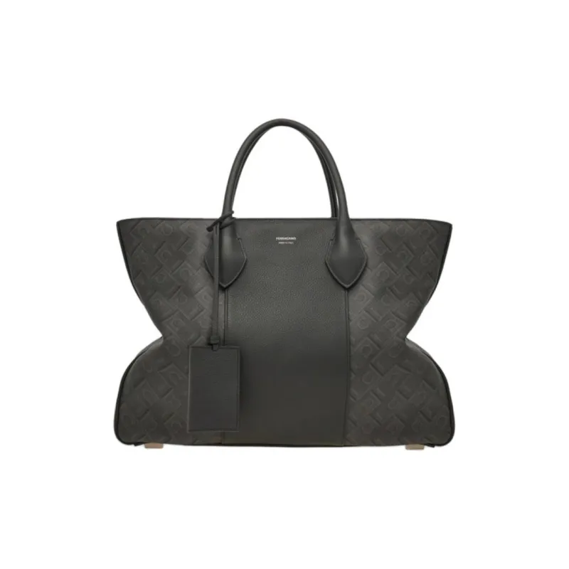 FERRAGAMO Synthetic Leather Tote Bag, Shopping Bag, Shoulder Bag, Handbag Large Size Men's Black & Gray-0