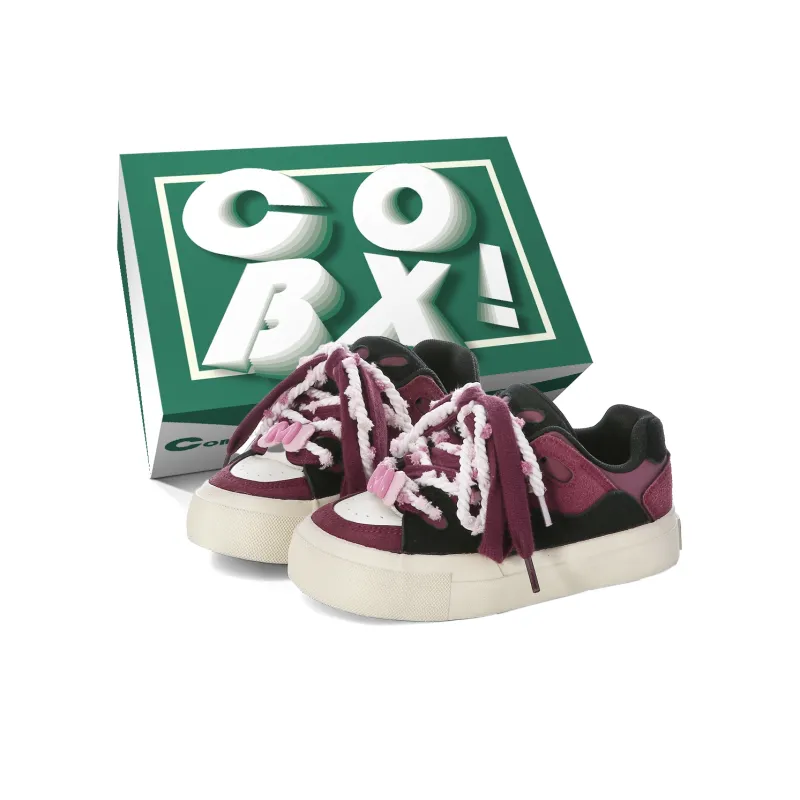 Cob Anti Slip And Wear Resistant Lightweight Low Top Skateboard Shoes Women's Red Black-0