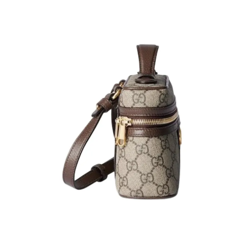 GUCCI Ophidia Canvas With Leather Shoulder Bag Crossbody Bag Handbag Extra Mini Women's Beige & Dark Brown-2