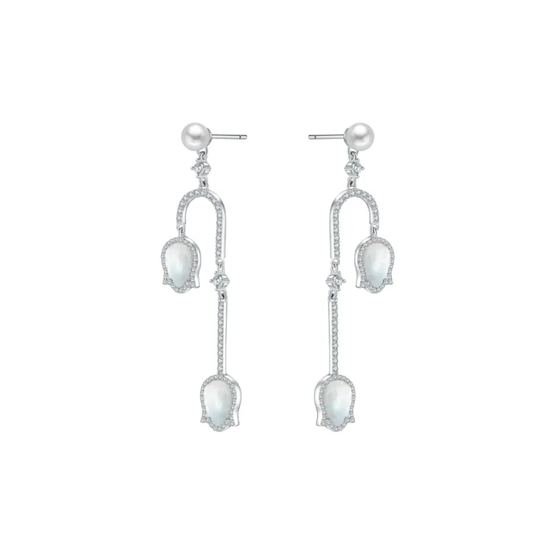 BABYBEI 925 Sterling Silver Mother Of Pearl Floral Long Face Lifting Fresh Ethereal Quality Earrings Women's-3