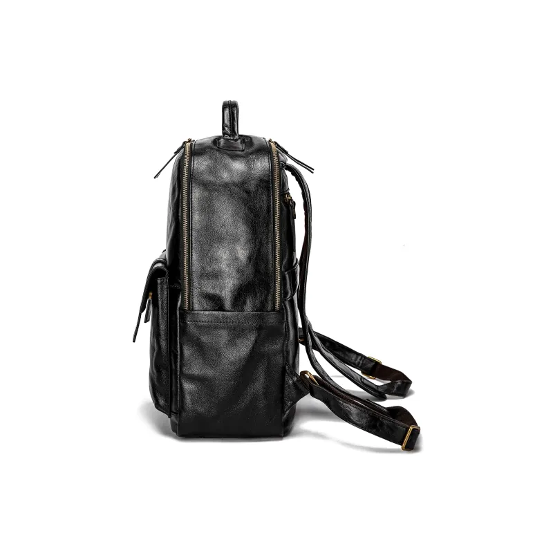Ace Paul Top Grain Cow Leather Backpack Regular Unisex Black/Coffee-2