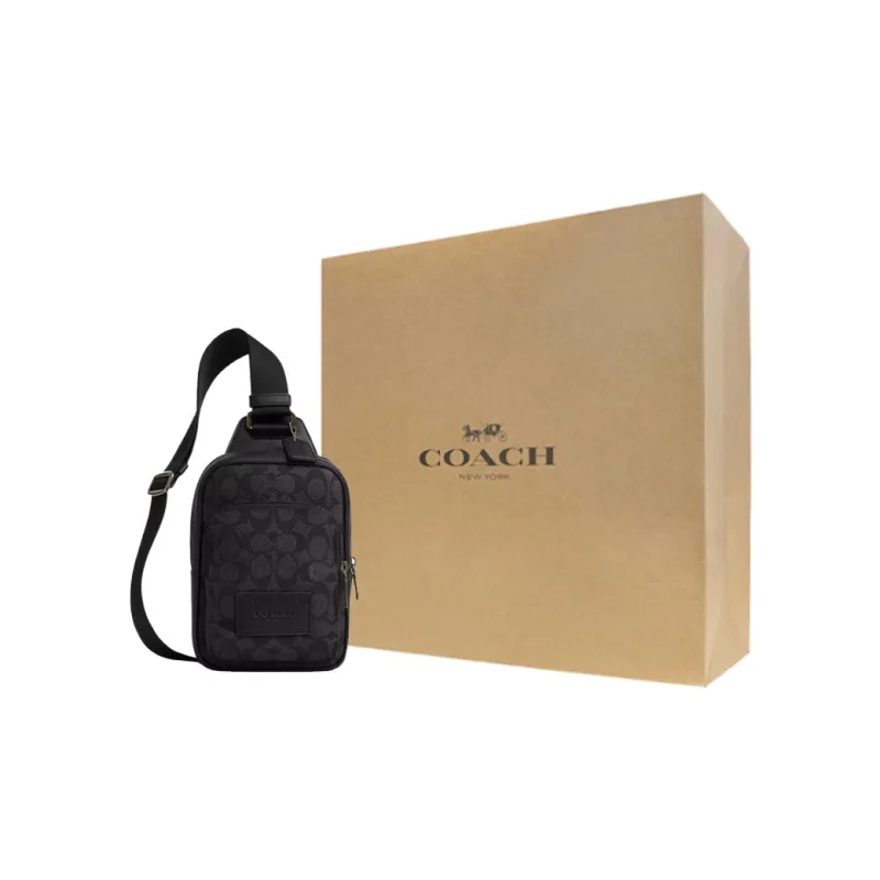 COACH Coated Canvas With Smooth Calfskin Sling Bag Shoulder Bag Crossbody Bag Mini Men's Charcoal Gray-5