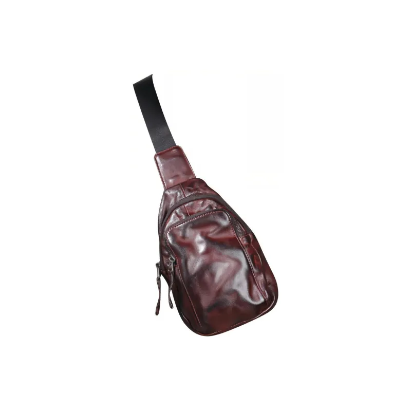 DOSRFINI Top Grain Vegetable Tanned Cow Leather Sling Bag Regular Men's Black/Dark Coffee-2
