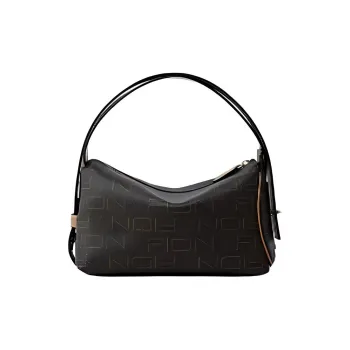 FION Artificial Leather Shoulder Bag Crossbody Bag Medium Size Women's Dark Coffee Brown