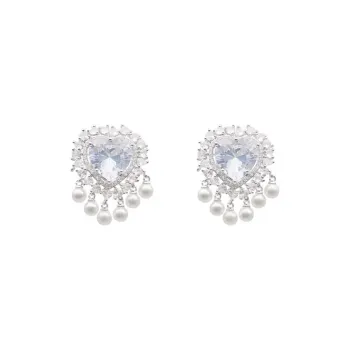 PARANOID PUPPY Heart Pearl Fringe Earrings Women's
