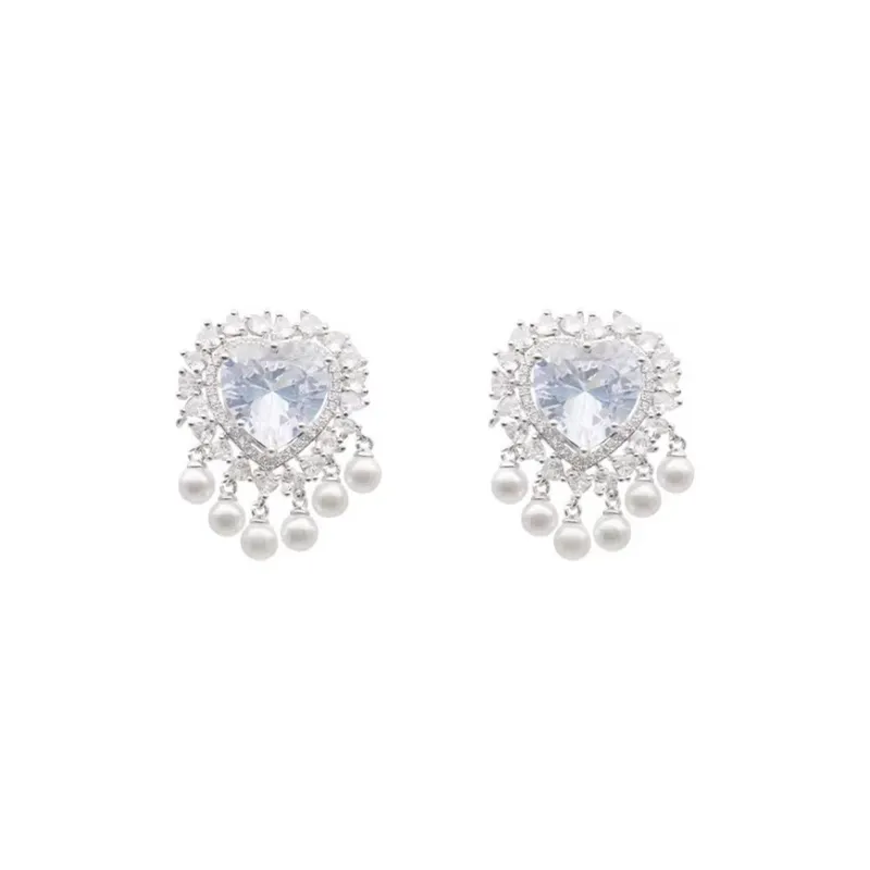 PARANOID PUPPY Heart Pearl Fringe Earrings Women's-0