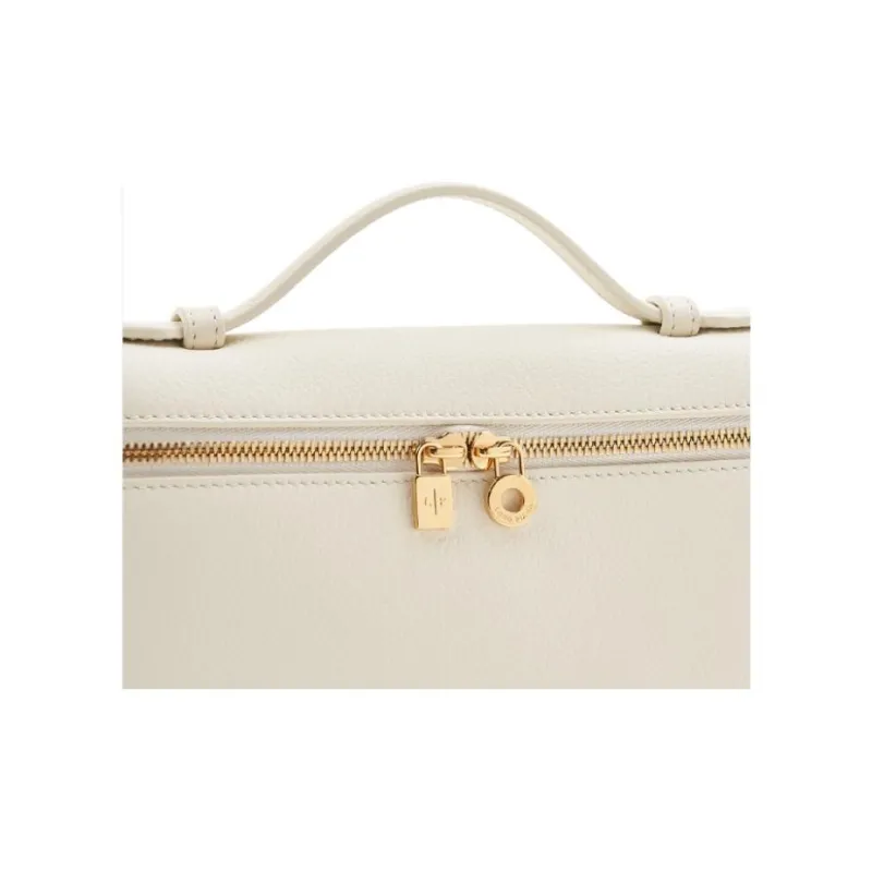Loro Piana Leather Makeup Bag, Shoulder Bag, Crossbody Bag, Handbag Women's White-8
