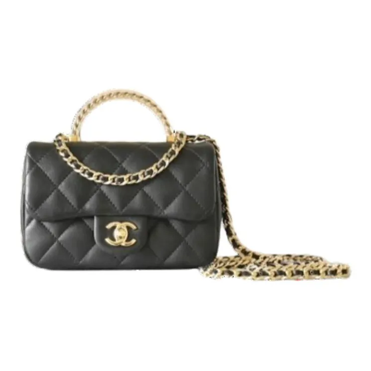 CHANEL Lambskin Flap Bag Handbag, Shoulder Bag, Crossbody Bag Mini Unisex Black-0