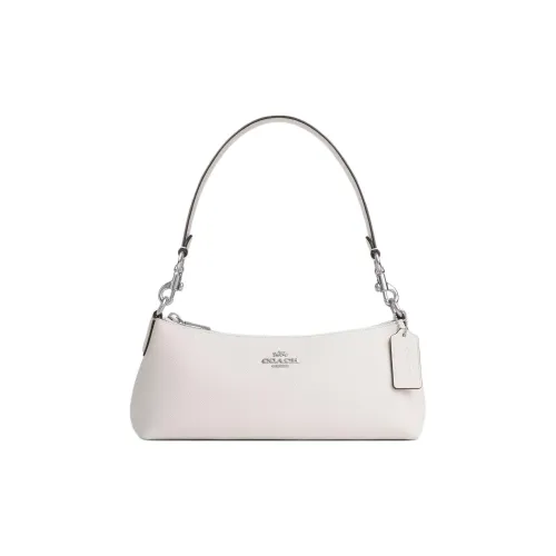 COACH Charlotte Cross Grain Leather Shoulder Bag, Portable Crossbody Bag Medium Size Women's Chalk