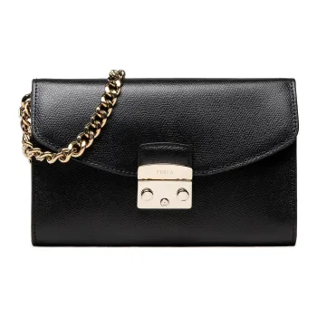 Furla Metropolis Collection Leather One Shoulder Portable Clutch Women's Black