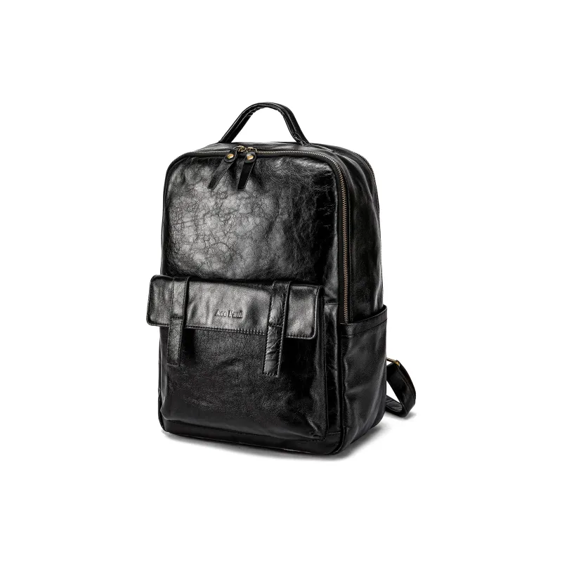 Ace Paul Top Grain Cow Leather Backpack Regular Unisex Black/Coffee-1