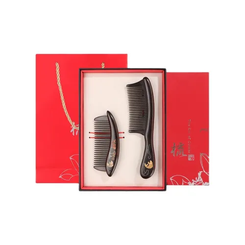 XIBI African Blackwood Wood Inlaid Fish And Snail Mother-of-Pearl Work Wooden Comb Straight Hair